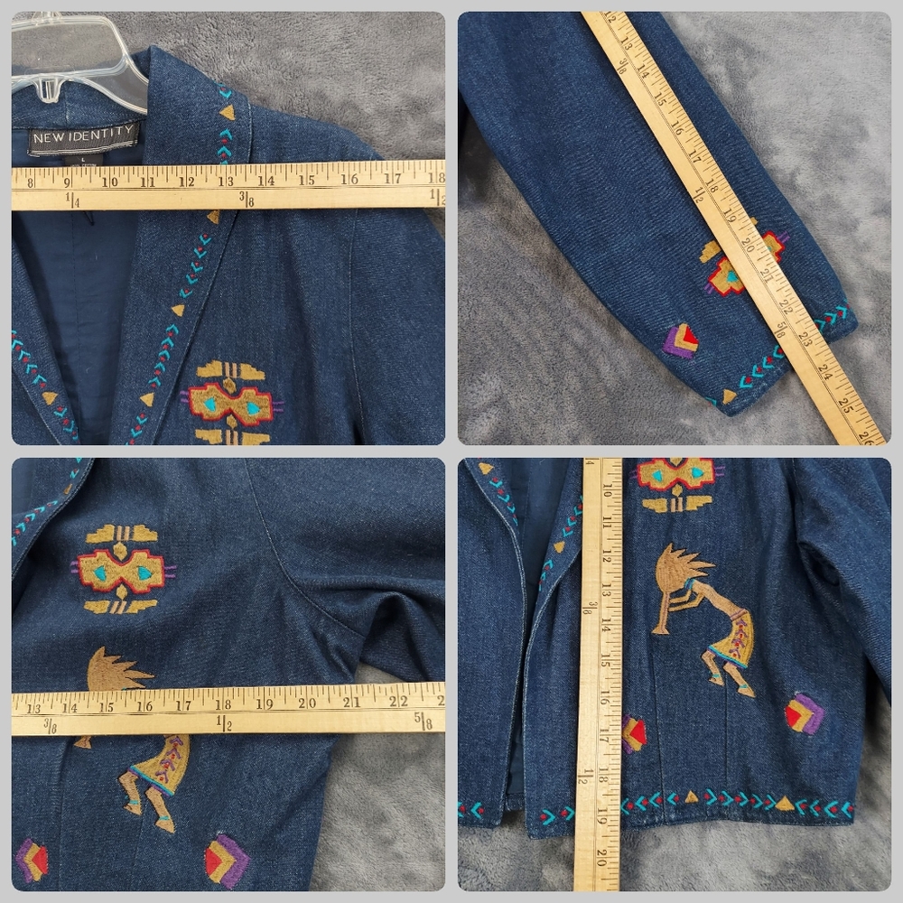 New Identity Cropped Denim Jacket With Embroidery, Women's L, Blue - Picture 12 of 12